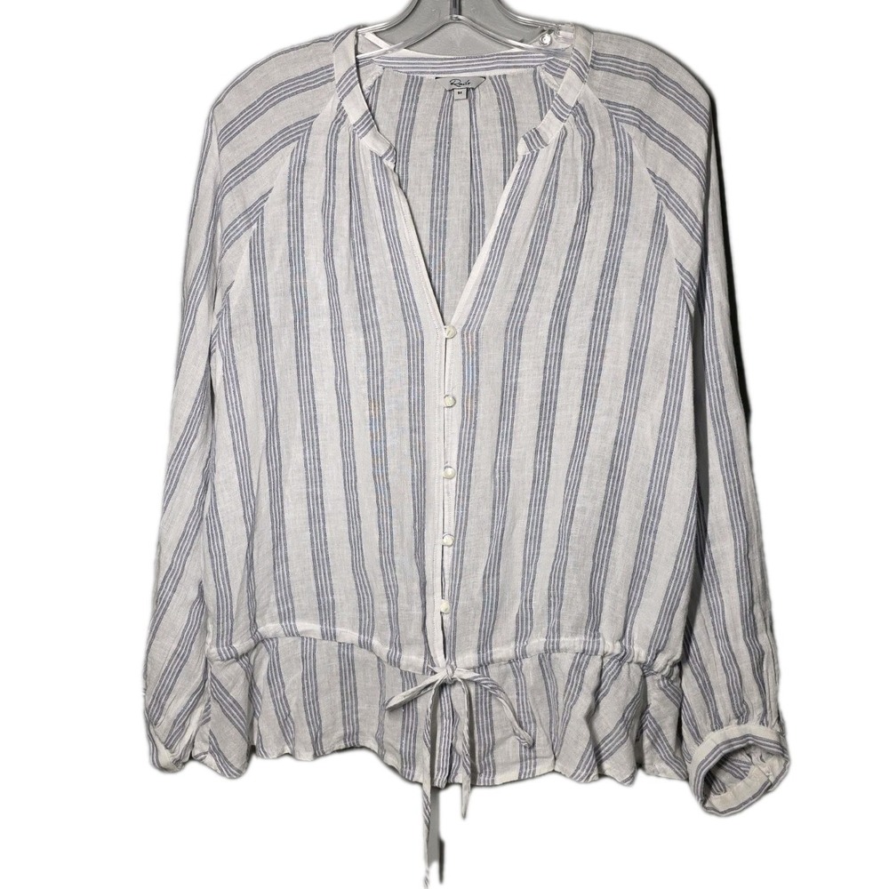 Rails Marti Cayman Strip Button Up Shirt Medium Linen Blend Peasant Boho Cottage